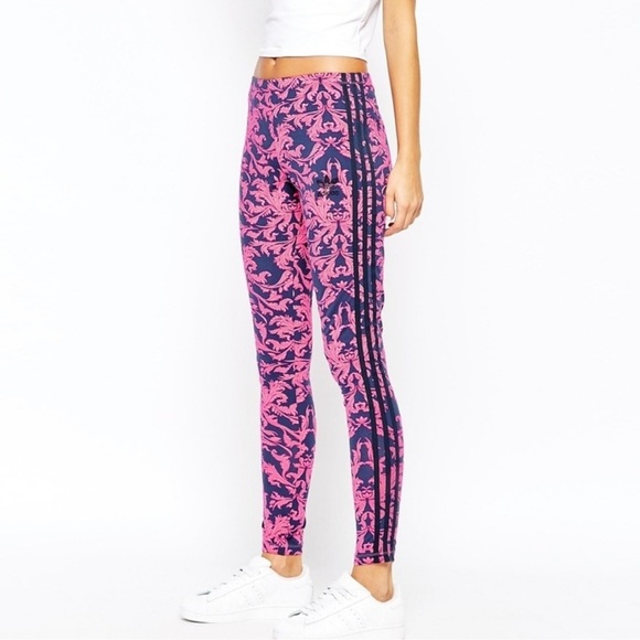 Adidas LARGE Baroque Ornament Leggings Pink Blue Tights - Picture 1 of 8